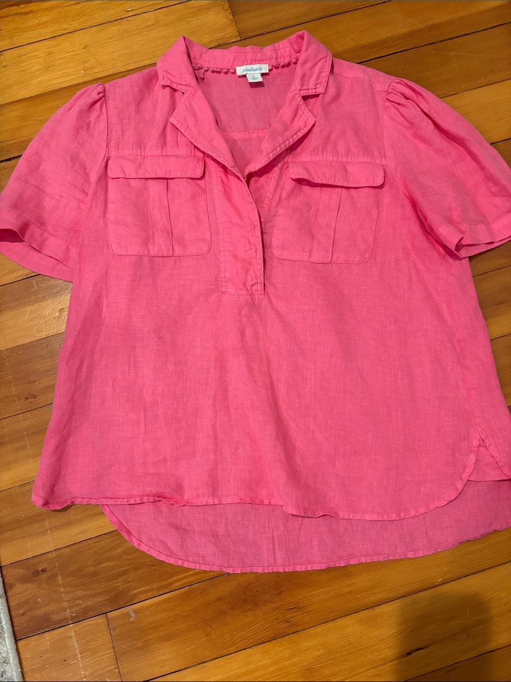 Sundance Vibrant Pink Short-Sleeve Pocket Blouse